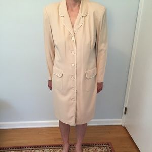80's VINTAGE DANI MAX - LOIS SNYDER  COAT DRESS 2 POCKET  WHITE PIPING